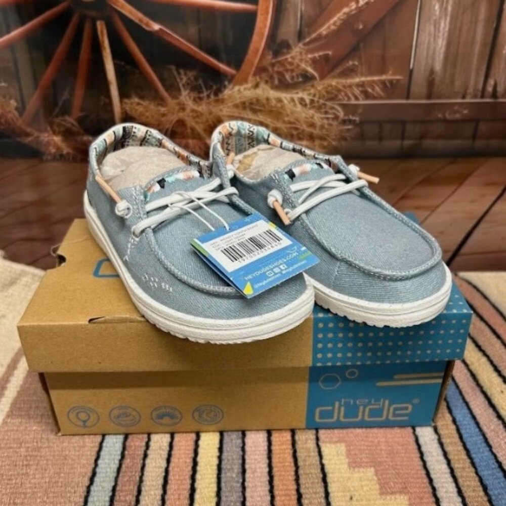 Youth Hey Dude Wendy Boho Light Denim Shoe Size 6